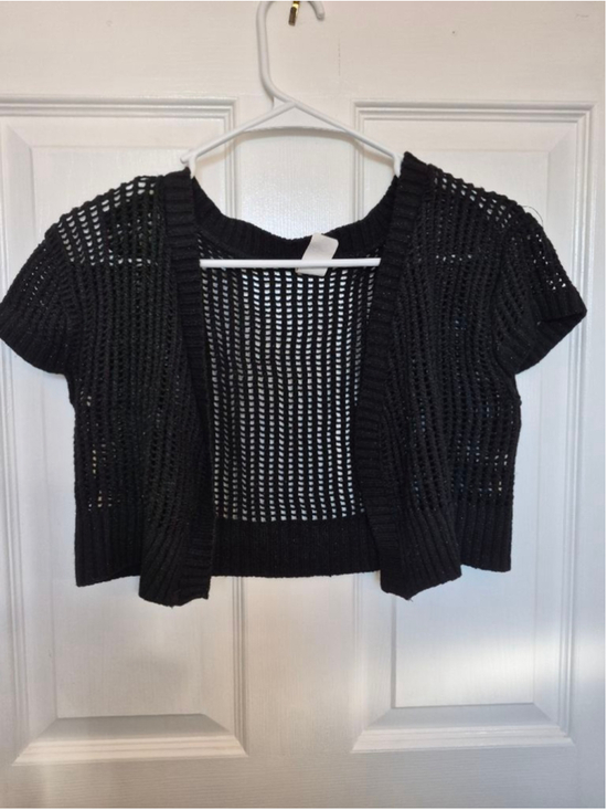 JL Sweaters - Women's JL Black Open Knit Shrug Sweater L